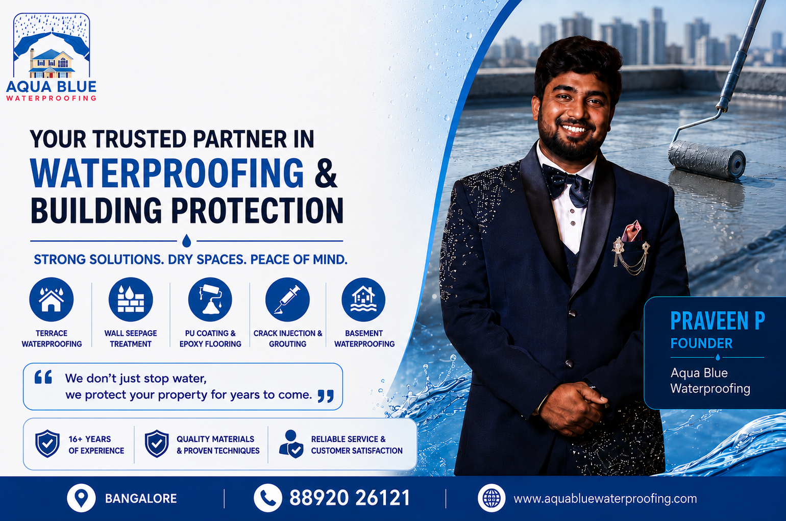 PRAVEEN P, Founder of Aqua Blue Waterproofing
