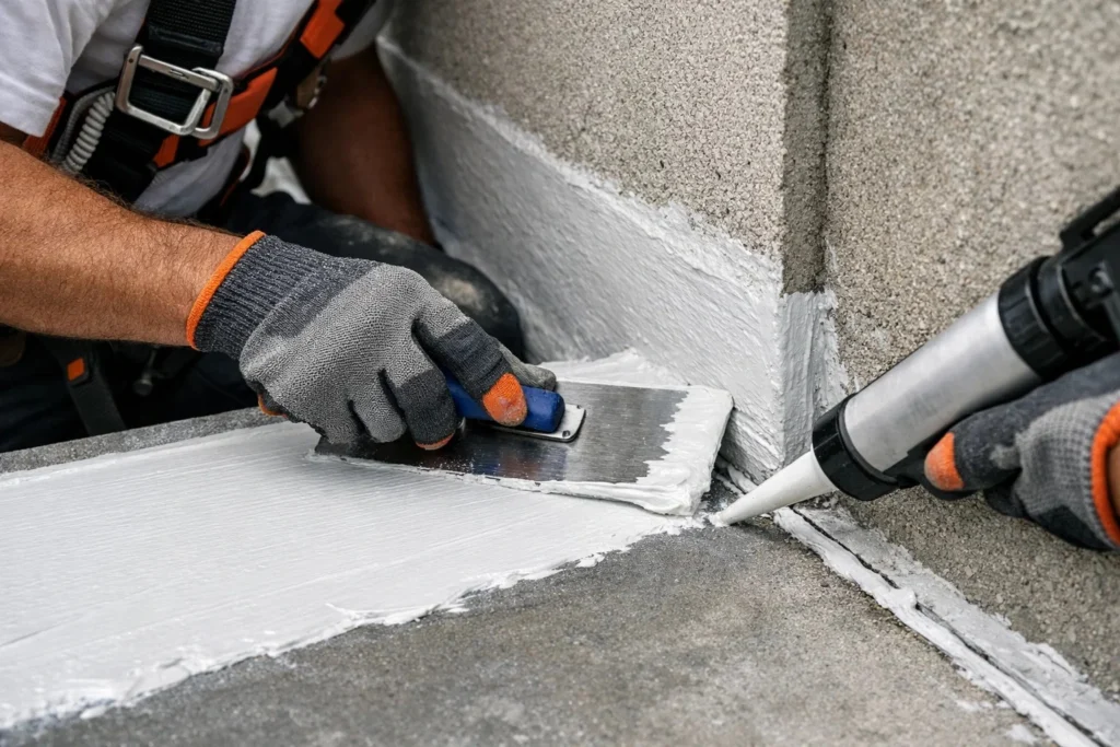 Polymer-based crack sealing waterproofing applied by professionals in Bangalore
