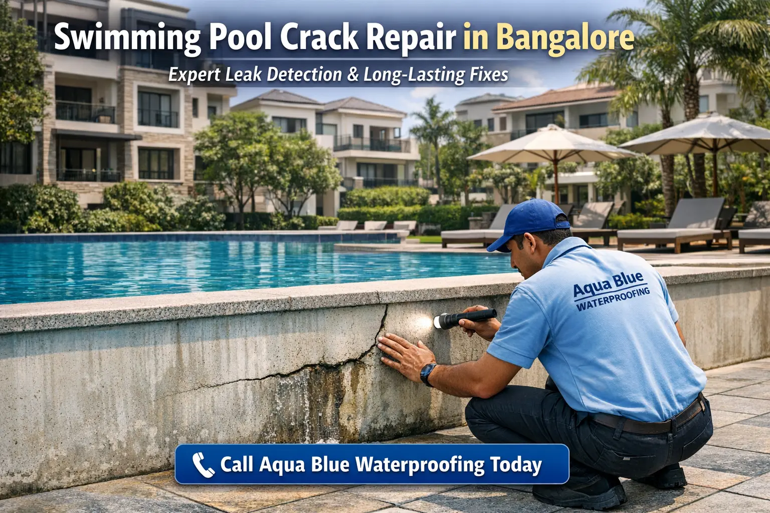 swimming pool crack repair Bangalore structural crack inspection by Aqua Blue Waterproofing