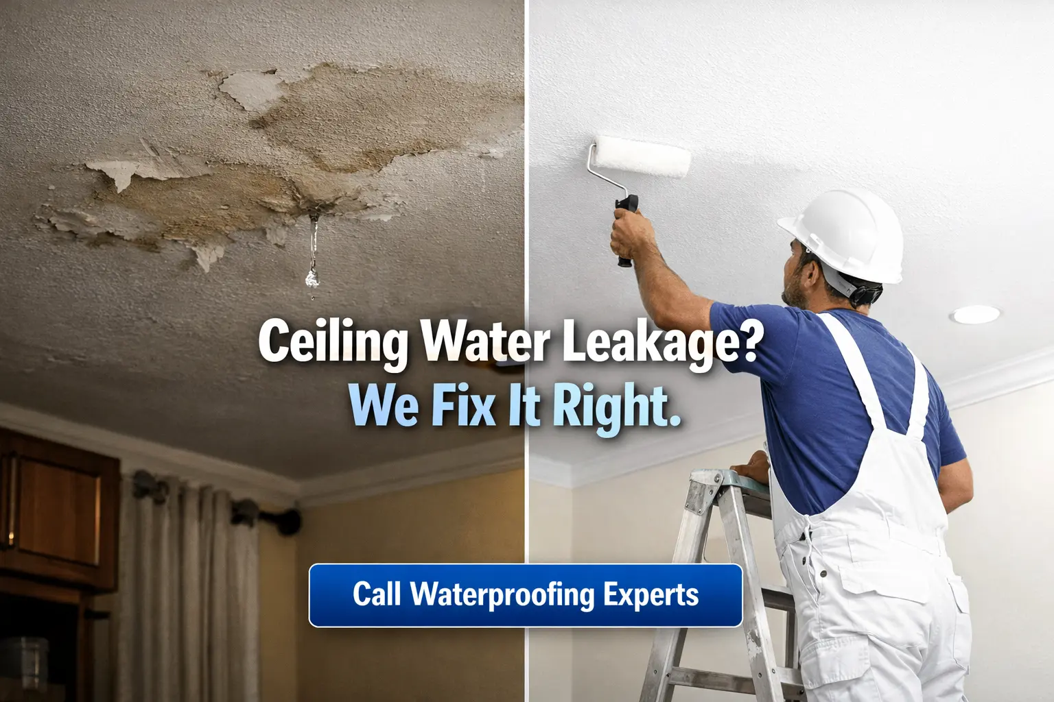 Professional ceiling water leakage solutions in Bangalore apartment by Aqua Blue Waterproofing