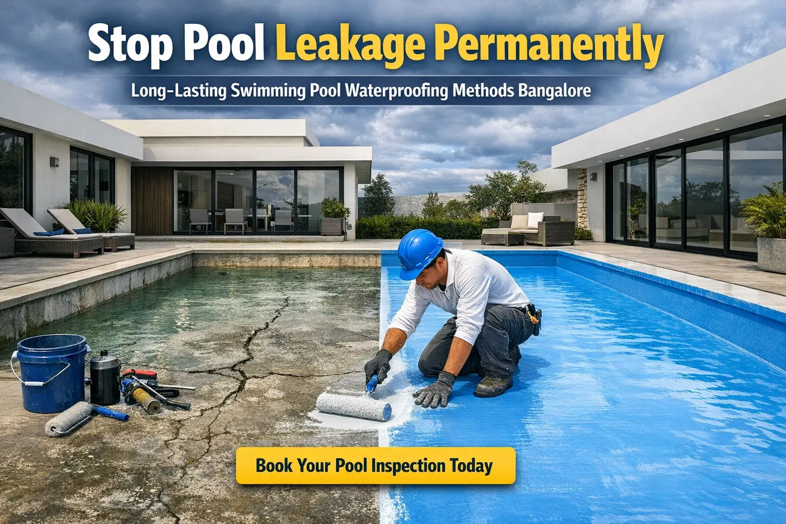 Long-lasting swimming pool waterproofing methods Bangalore membrane application by Aqua Blue Waterproofing