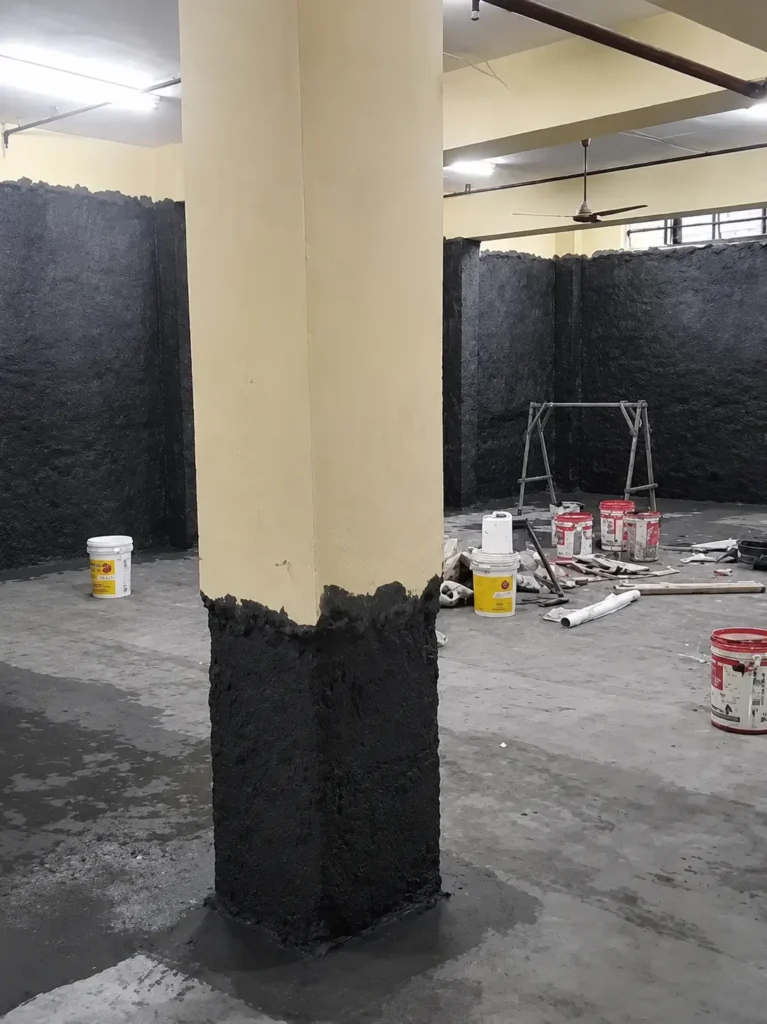 Basement waterproofing services for residential basements, commercial buildings, apartment parking basements, underground garages, warehouses, and lift pits in Bangalore.
